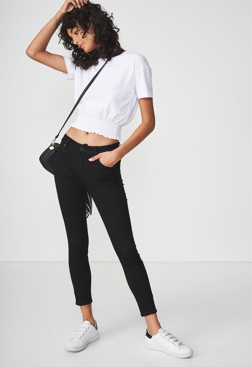 Cotton On - Mid rise grazer skinny jean - black