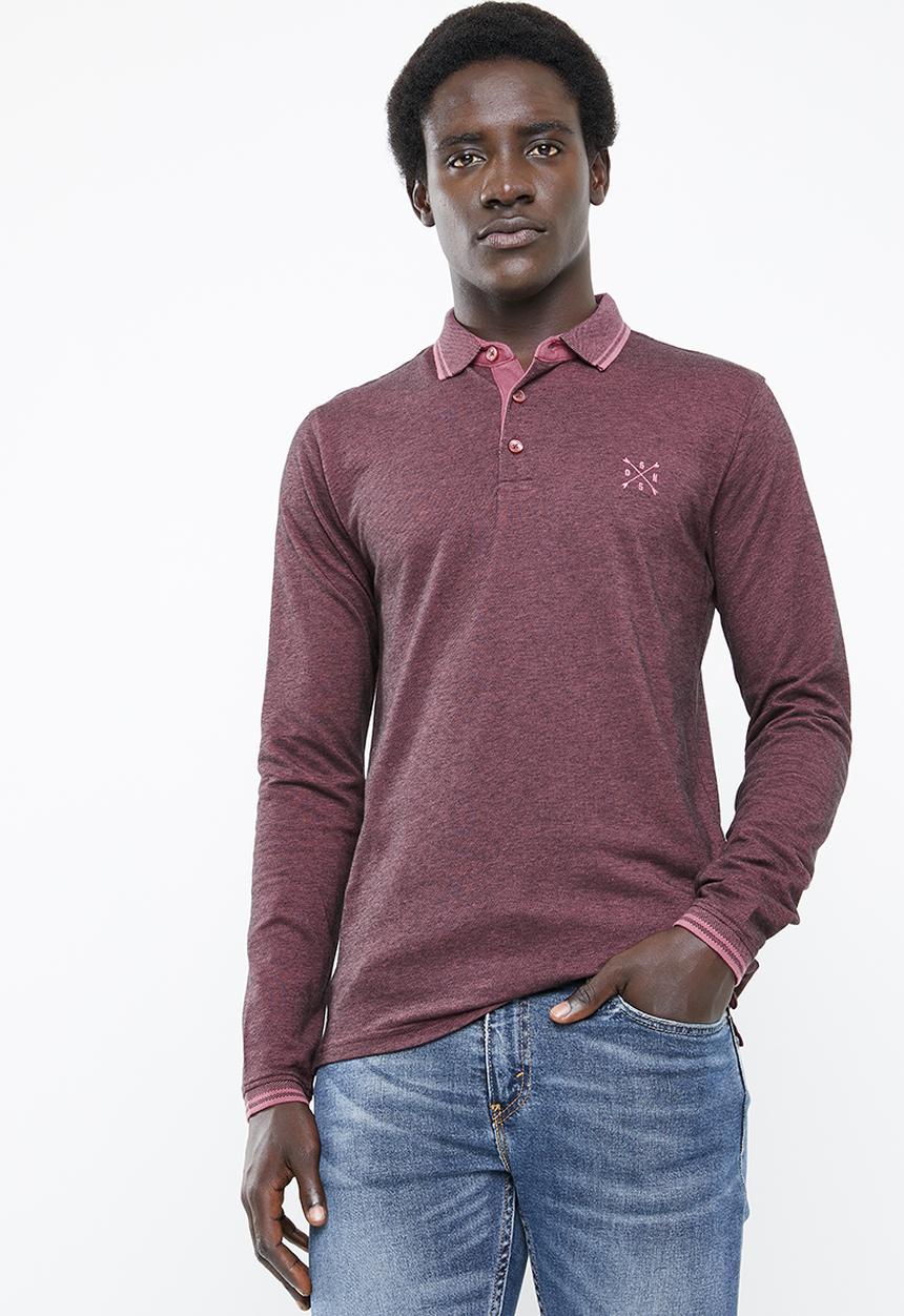 Only & Sons - Stan long sleeve fitted polo tee - purple