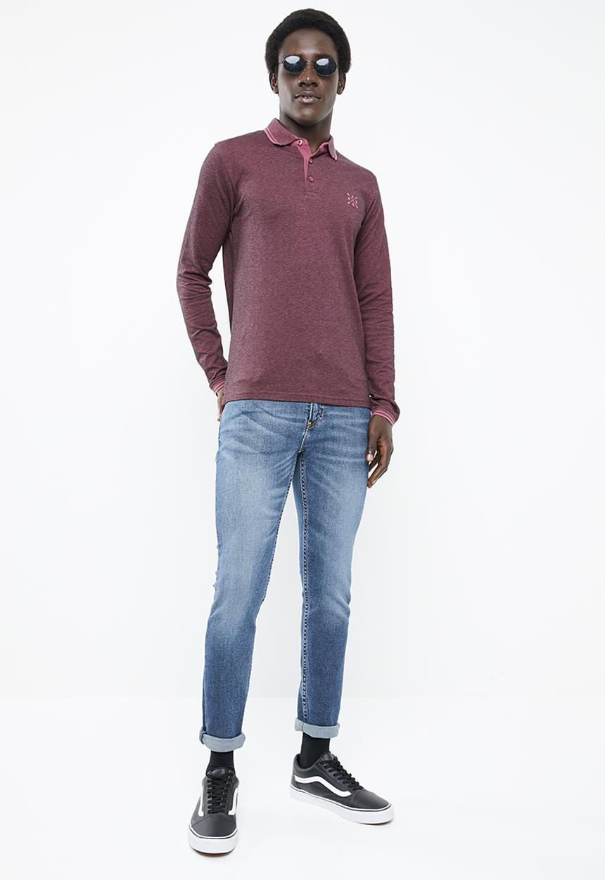 Only & Sons - Stan long sleeve fitted polo tee - purple