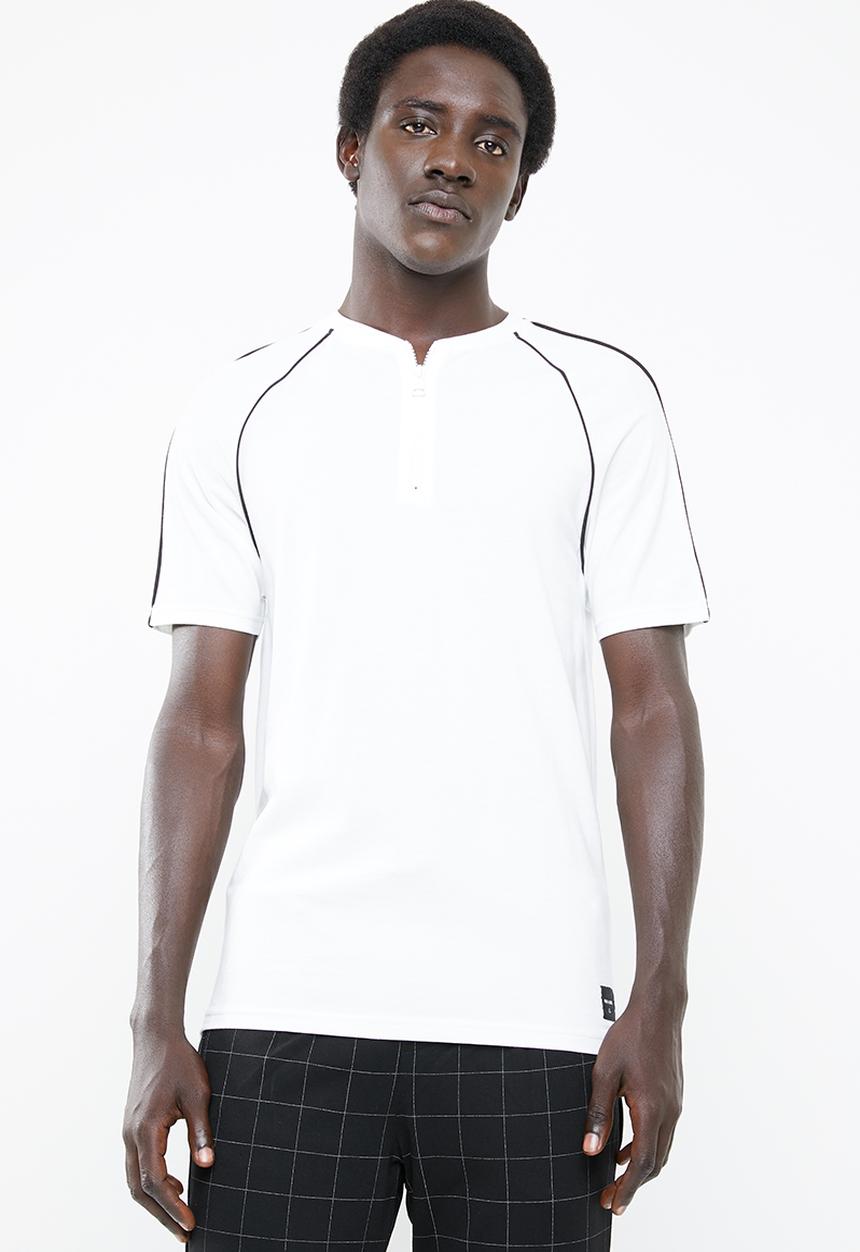 Only & Sons - David raglan zip short sleeve polo - white & black