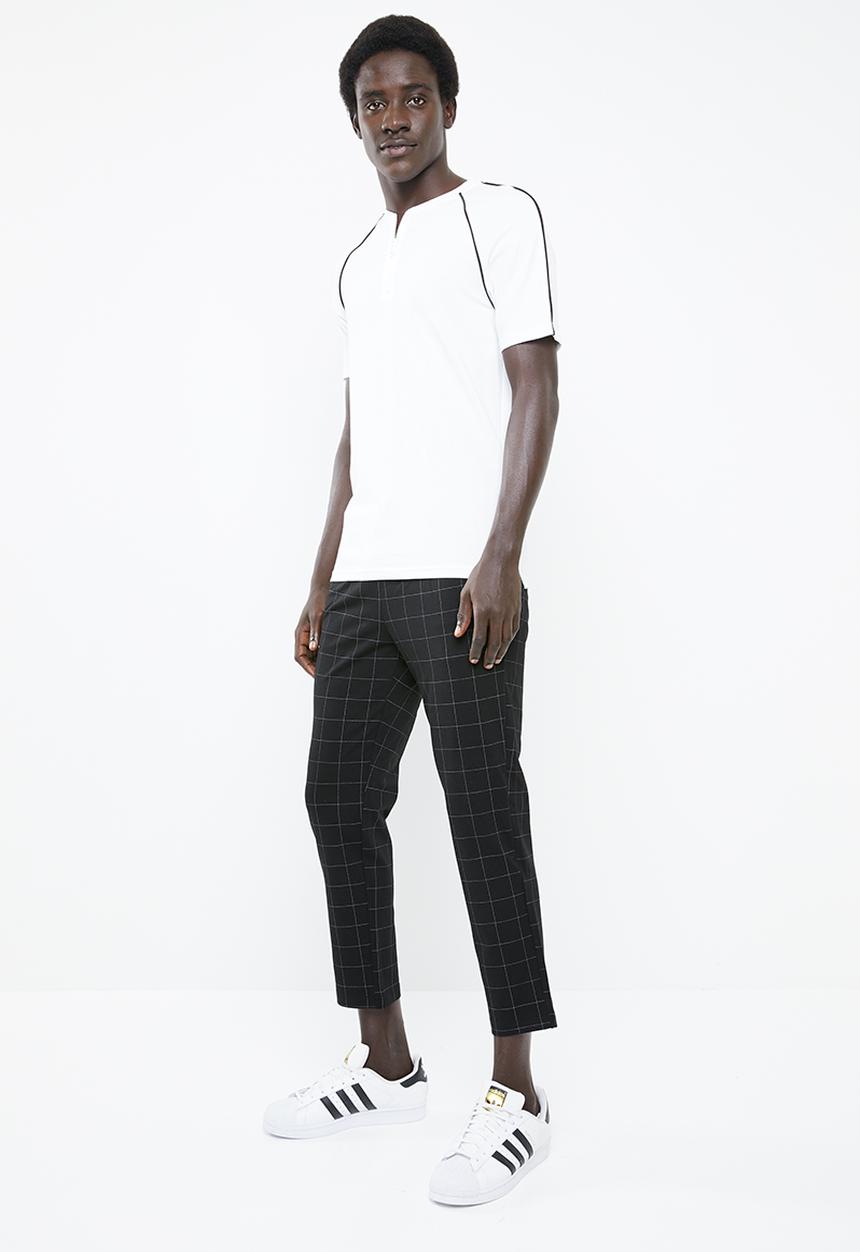 Only & Sons - David raglan zip short sleeve polo - white & black