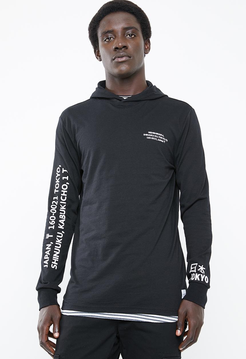 Only & Sons - Dean long sleeve tee hoodie - black