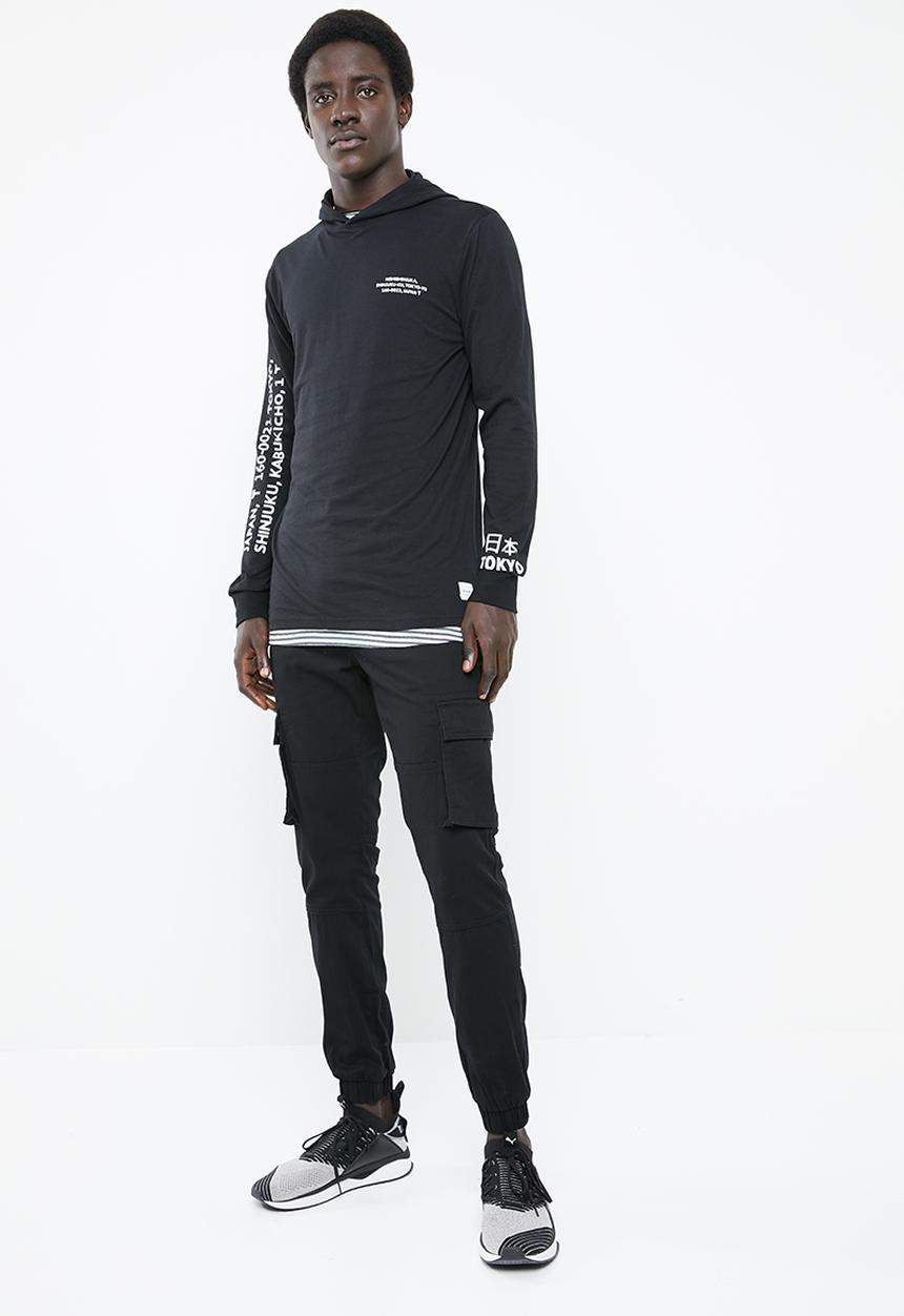 Only & Sons - Dean long sleeve tee hoodie - black