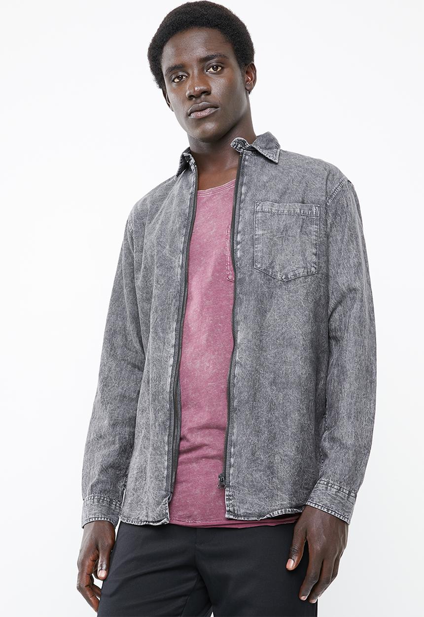 Jack & Jones - Mason long sleeve zip through shirt - black