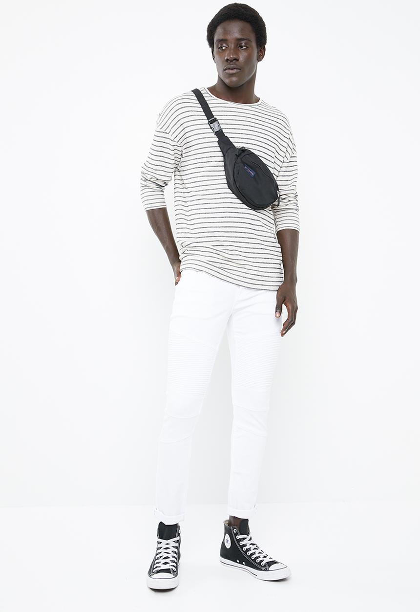 S.P.C.C - Cut & sew white feather skinny intricate front roping - white