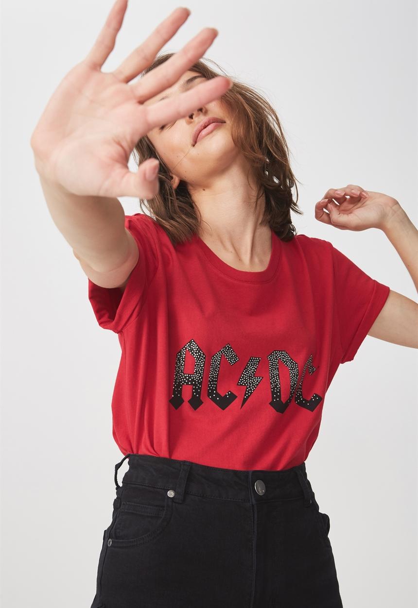 Cotton On - Premium graphic tee ACDC studs - red