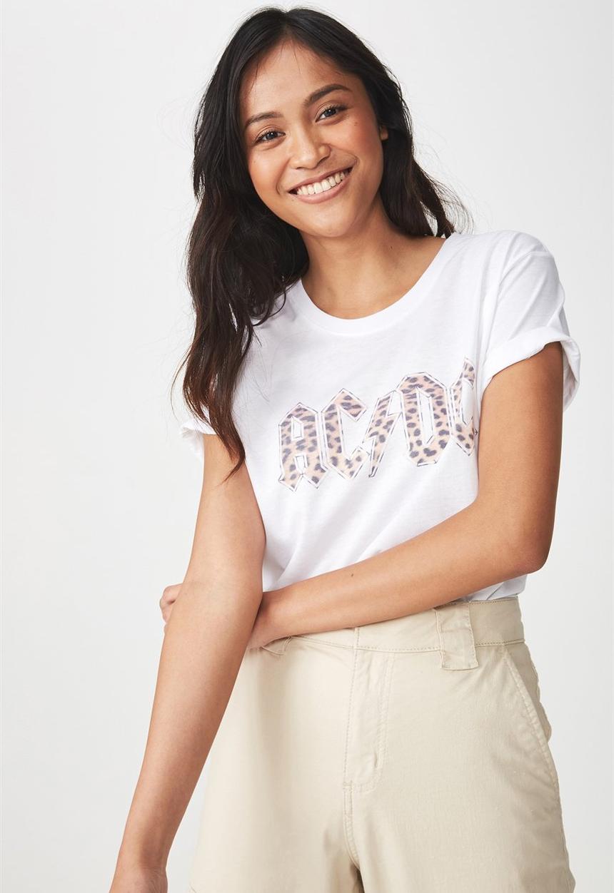 Cotton On - Tbar fox graphic tee ACDC leopard - white