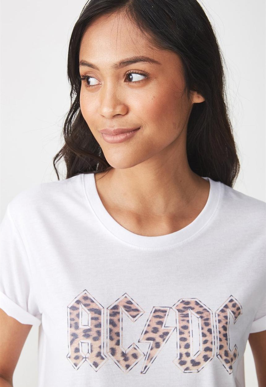 Cotton On - Tbar fox graphic tee ACDC leopard - white
