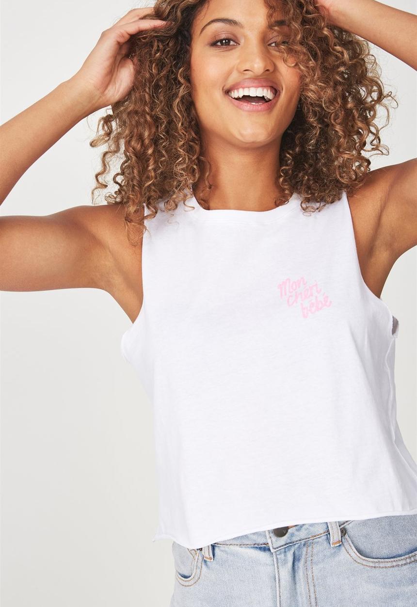 Cotton On - Tbar lola graphic Mon Cheri tank top - white