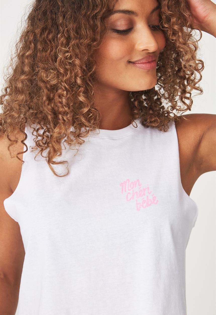 Cotton On - Tbar lola graphic Mon Cheri tank top - white