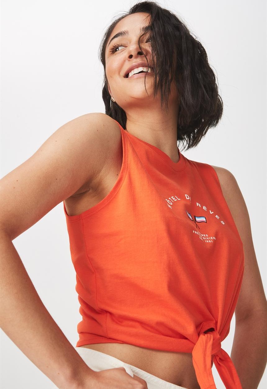 Cotton On - Tbar Maeve tie front tee - orange