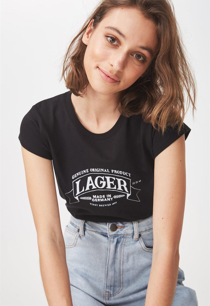 Cotton On - Tbar Rachael graphic lager tee - black