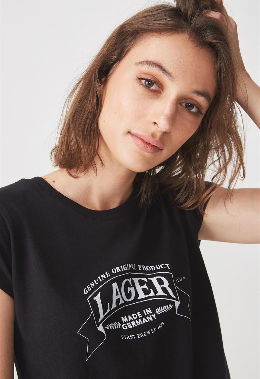Cotton On - Tbar Rachael graphic lager tee - black