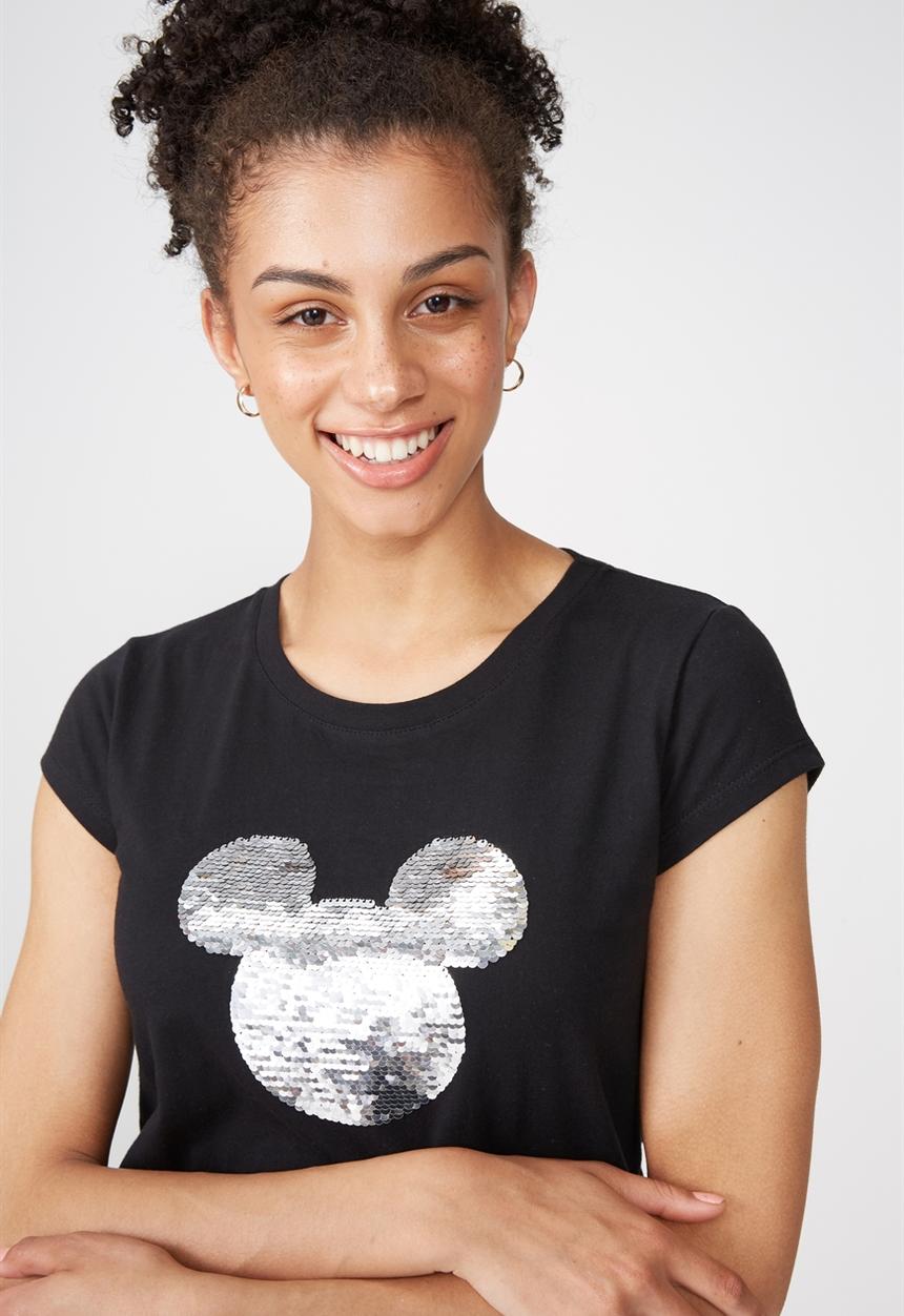 Cotton On - Tbar Rachael graphic Mickey sequins tee - black