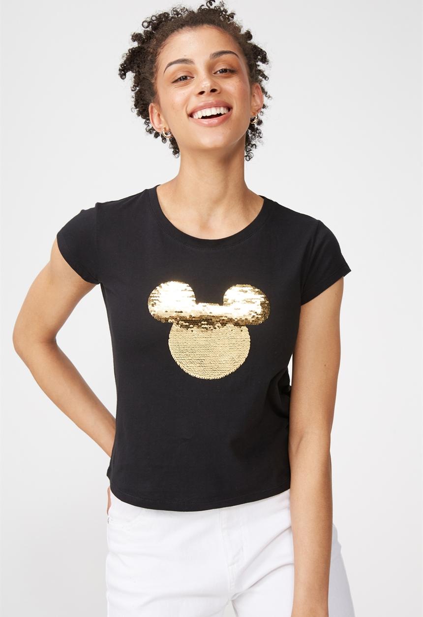 Cotton On - Tbar Rachael graphic Mickey sequins tee - black