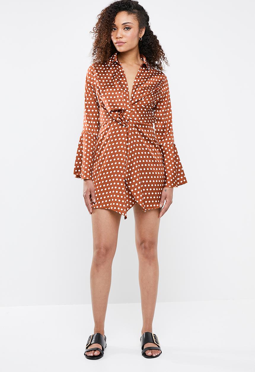 Missguided - Wrap front polka dress - bronze