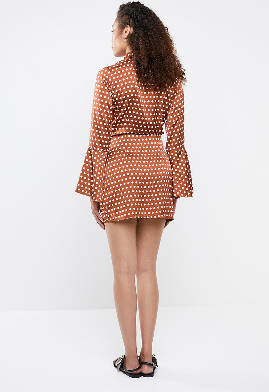Missguided - Wrap front polka dress - bronze