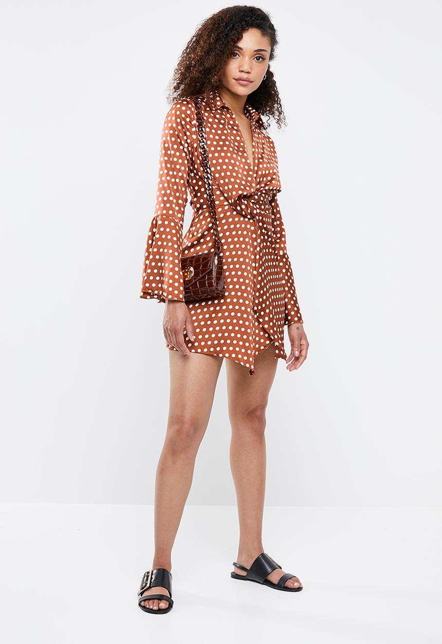 Missguided - Wrap front polka dress - bronze
