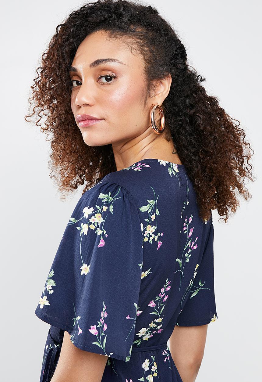 Missguided - High low wrap front midi tea dress - blue