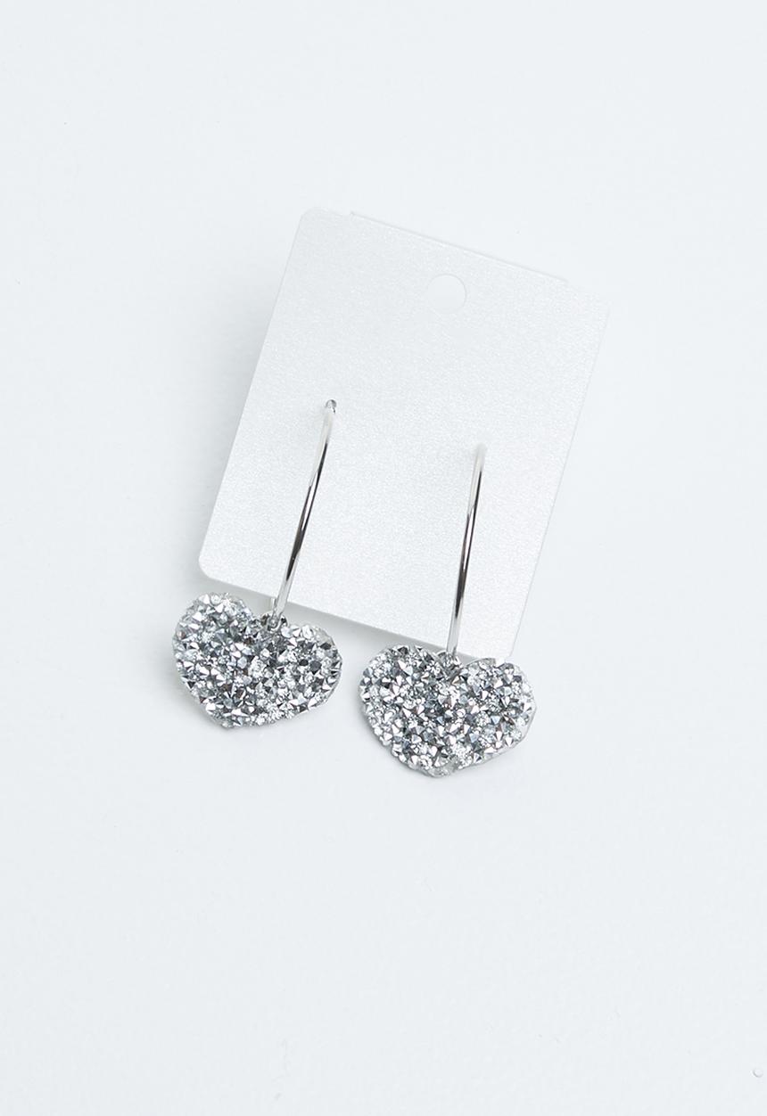 Joy Collectables - Heart diamante earrings - silver