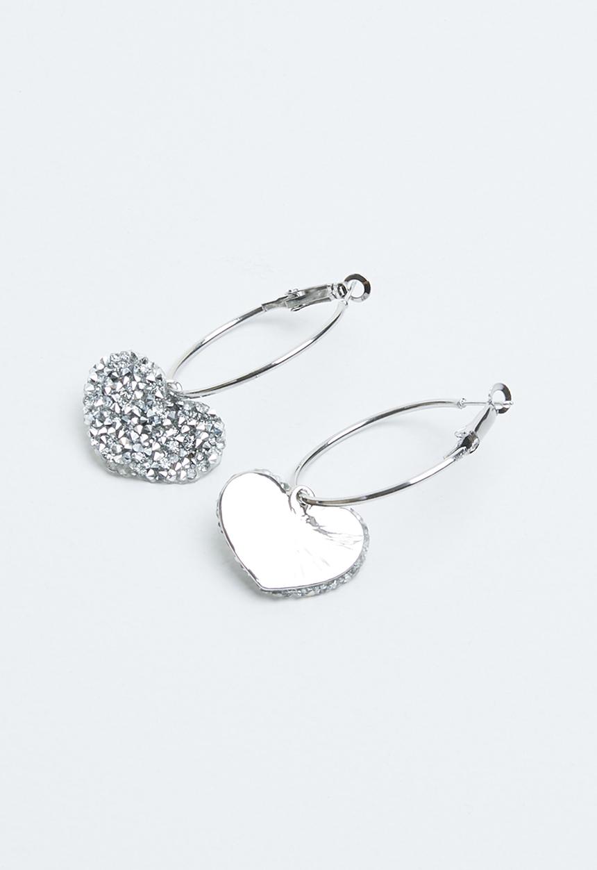 Joy Collectables - Heart diamante earrings - silver