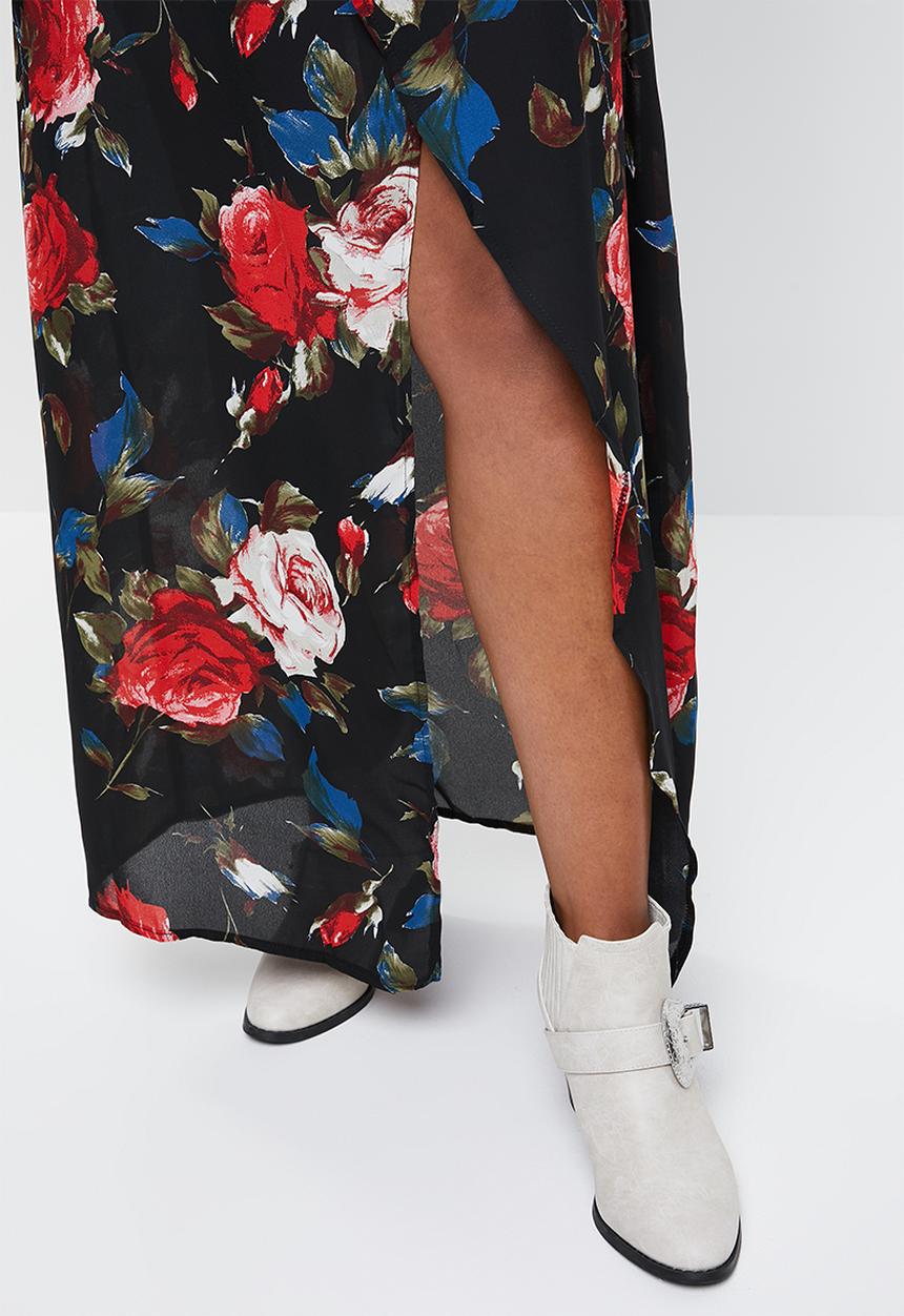 Missguided - Floral long sleeve twist wrap maxi dress- multi
