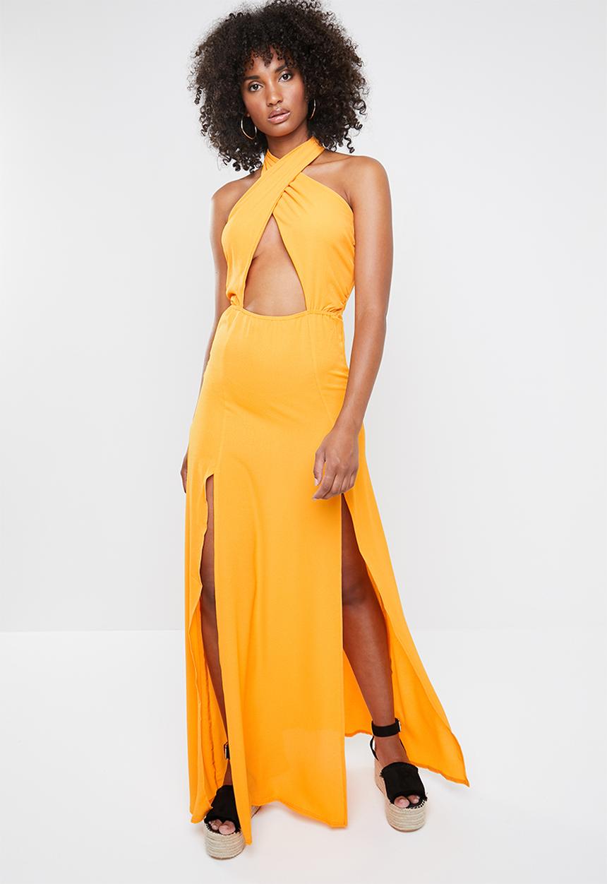 Missguided - Cut out tie front maxi dress - yellow