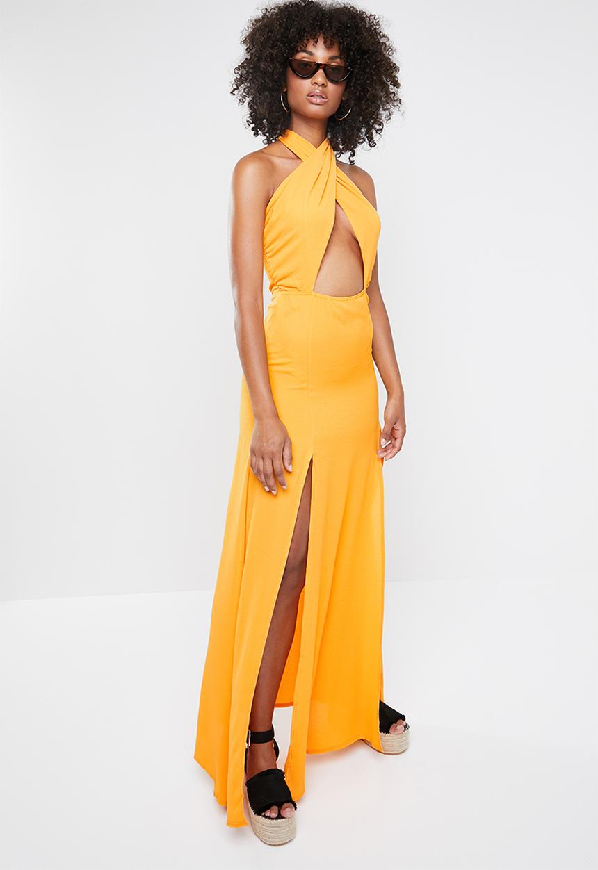 Missguided - Cut out tie front maxi dress - yellow