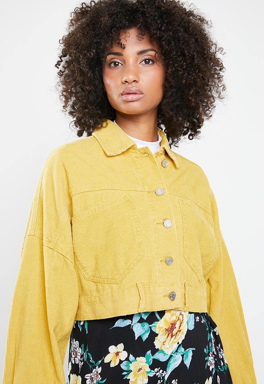 Missguided - Cropped drop shoulder cord jacket - yellow