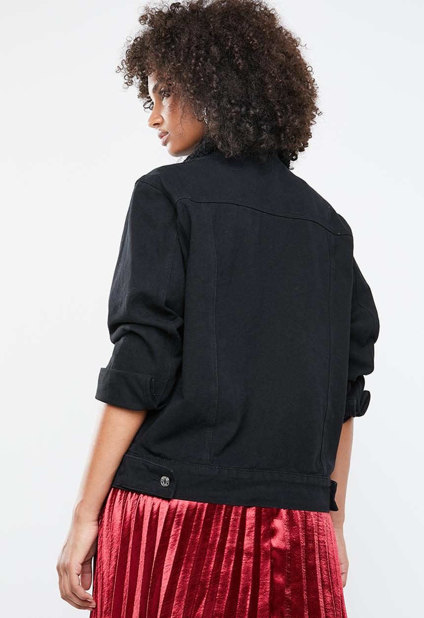 Missguided - Oversized teddy faux fur denim jacket - black
