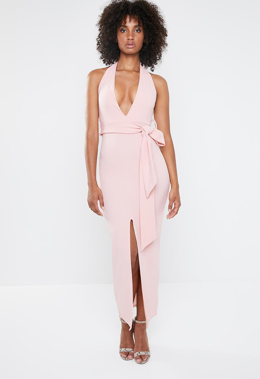 Missguided - Plunge tie waist maxi dress - pink