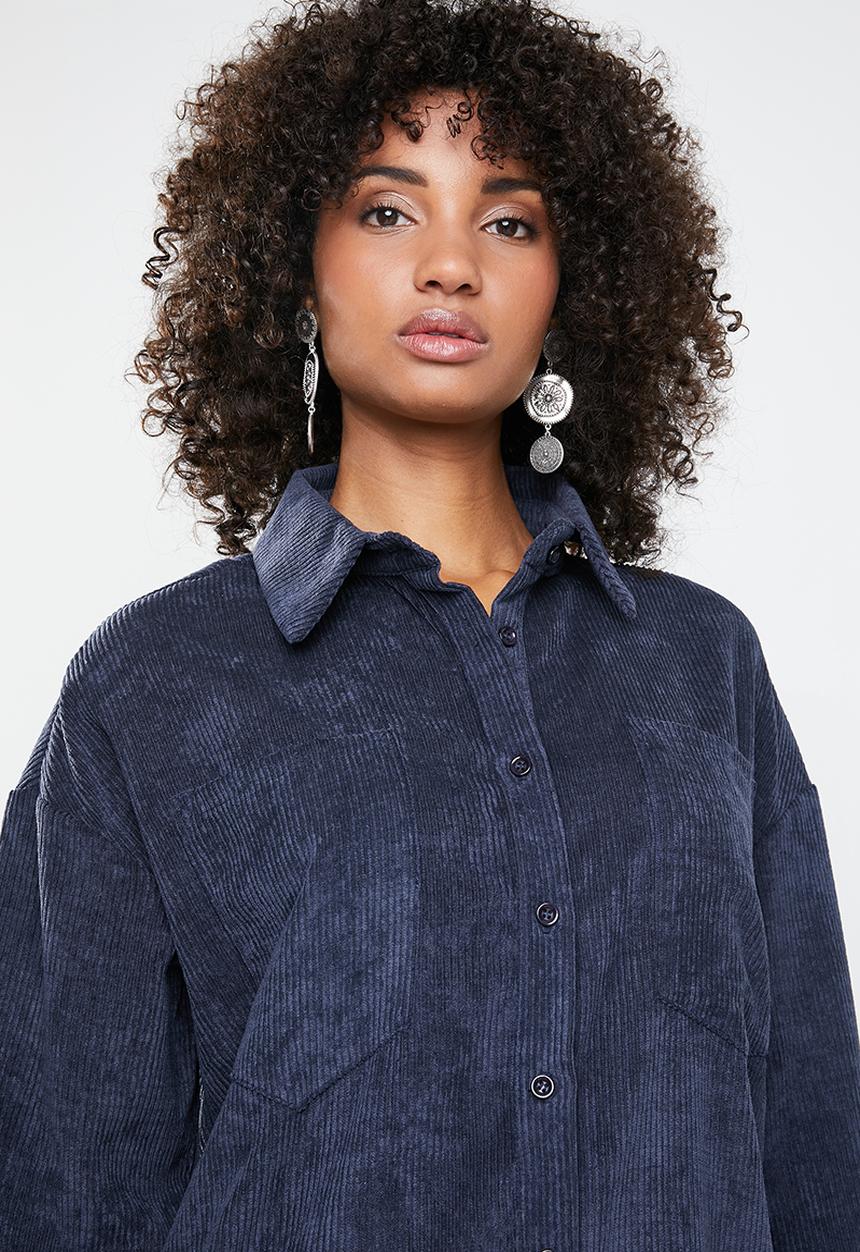 Missguided - Oversized shirt dress corduroy - navy