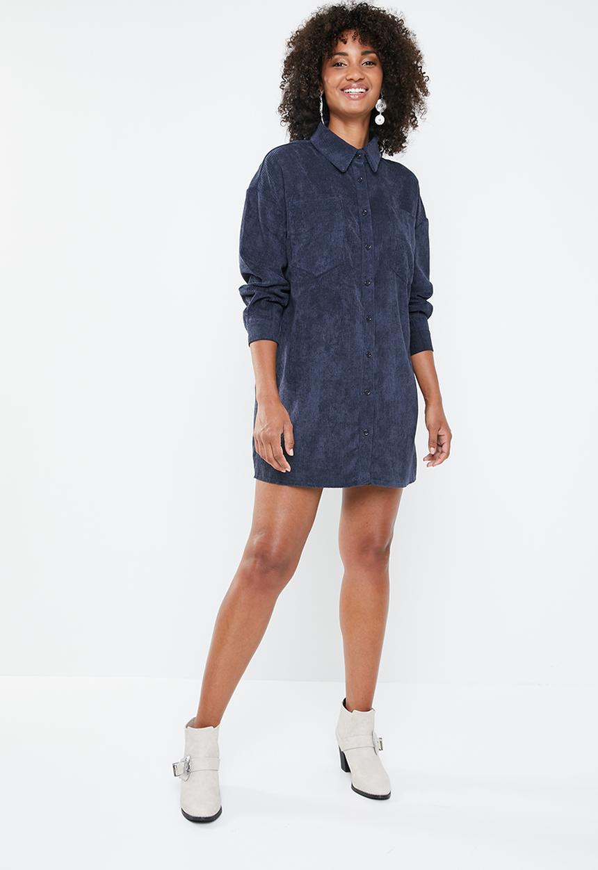 Missguided - Oversized shirt dress corduroy - navy