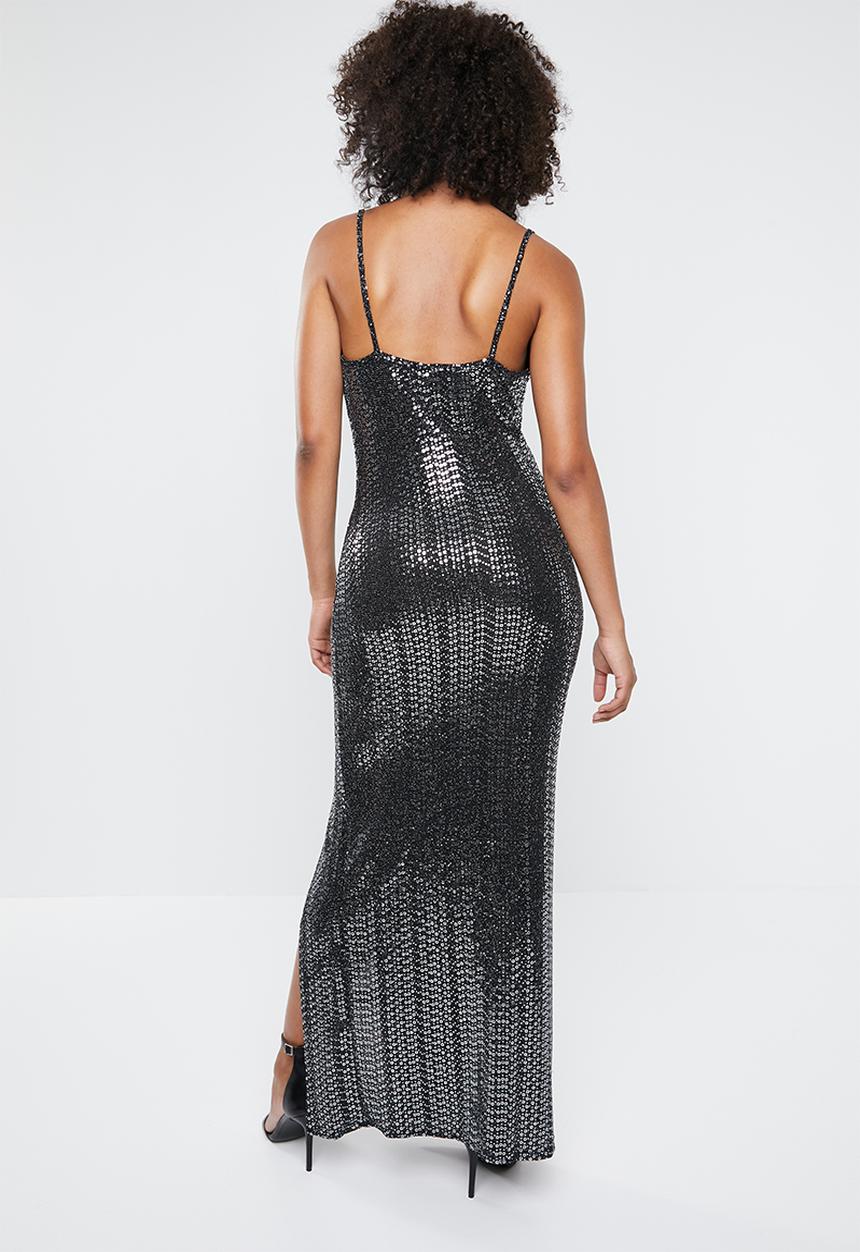 Missguided - Sequin cowl neck side split maxi dress - black