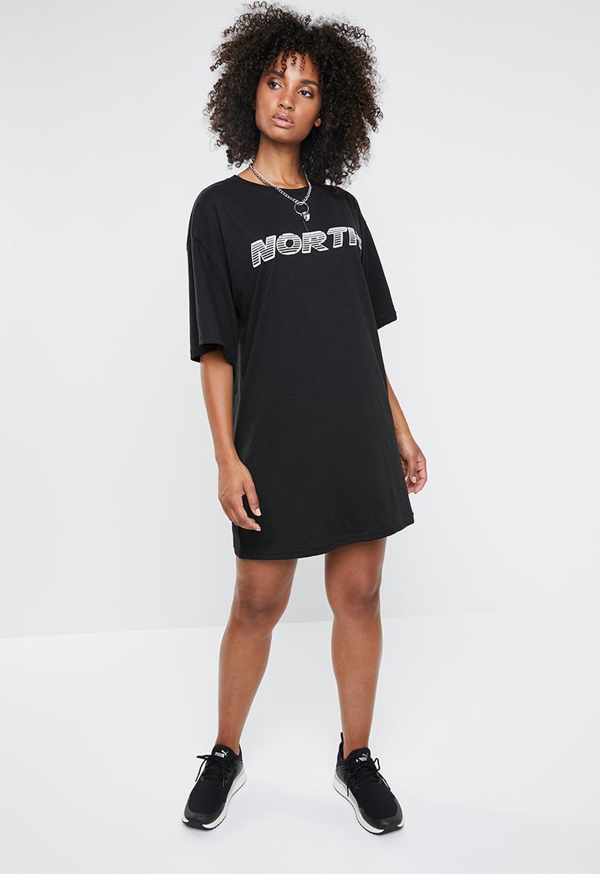 Missguided - Oversized North short sleeve T-shirt mini dress - black