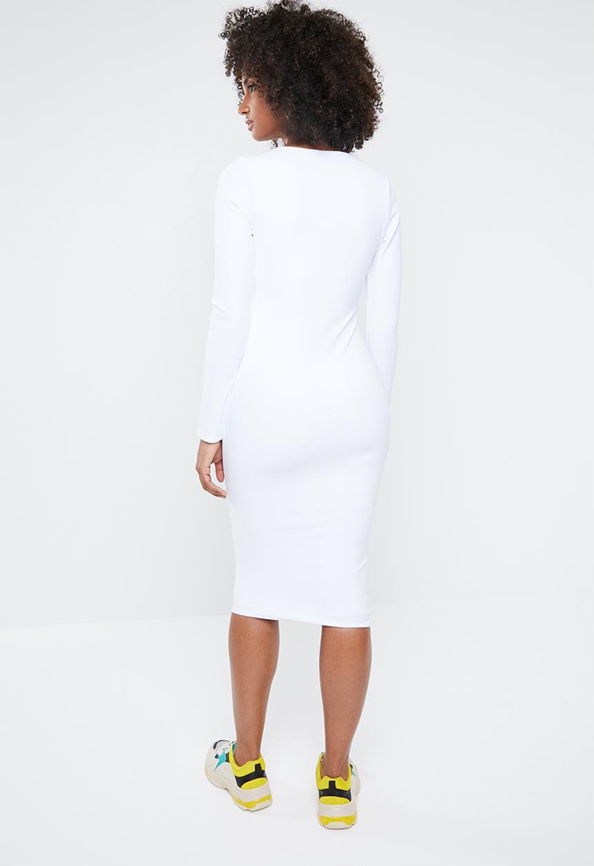 Missguided - Long sleeve buckle midi dress - white