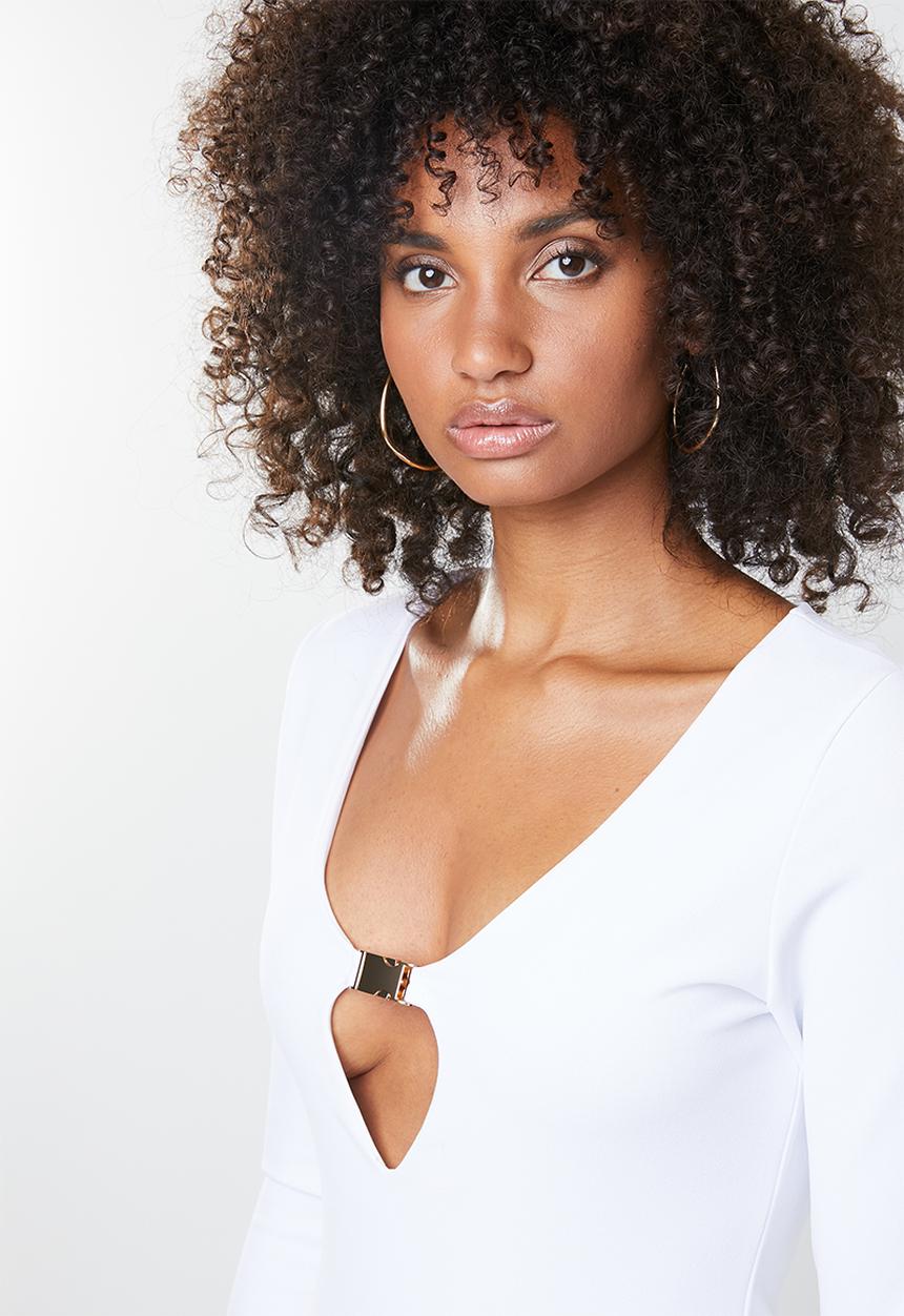 Missguided - Long sleeve buckle midi dress - white