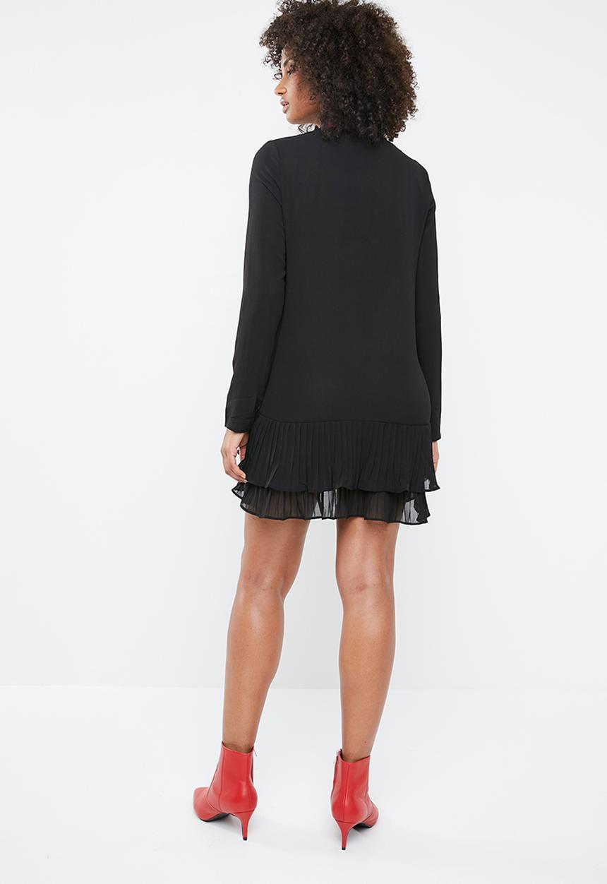 Missguided - Pleated hem long sleeve shift dress - black
