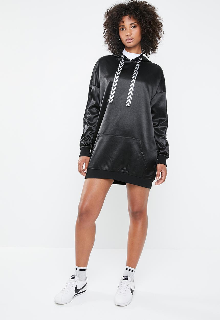 Missguided - Mono sports tape oversized hooded dress - black