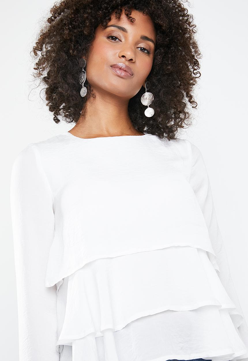 Missguided - Long sleeve frilled top - white