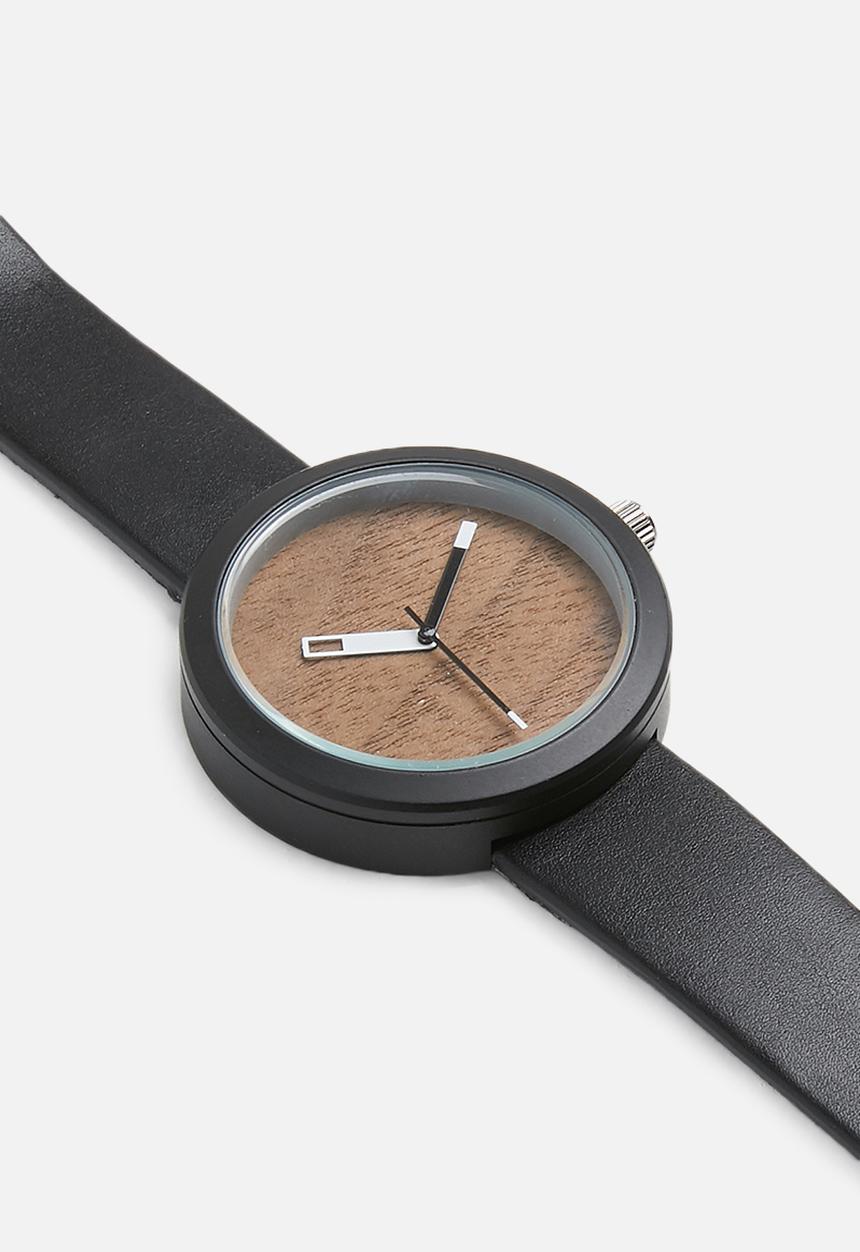 Joy Collectables - Marco wooden face watch - black