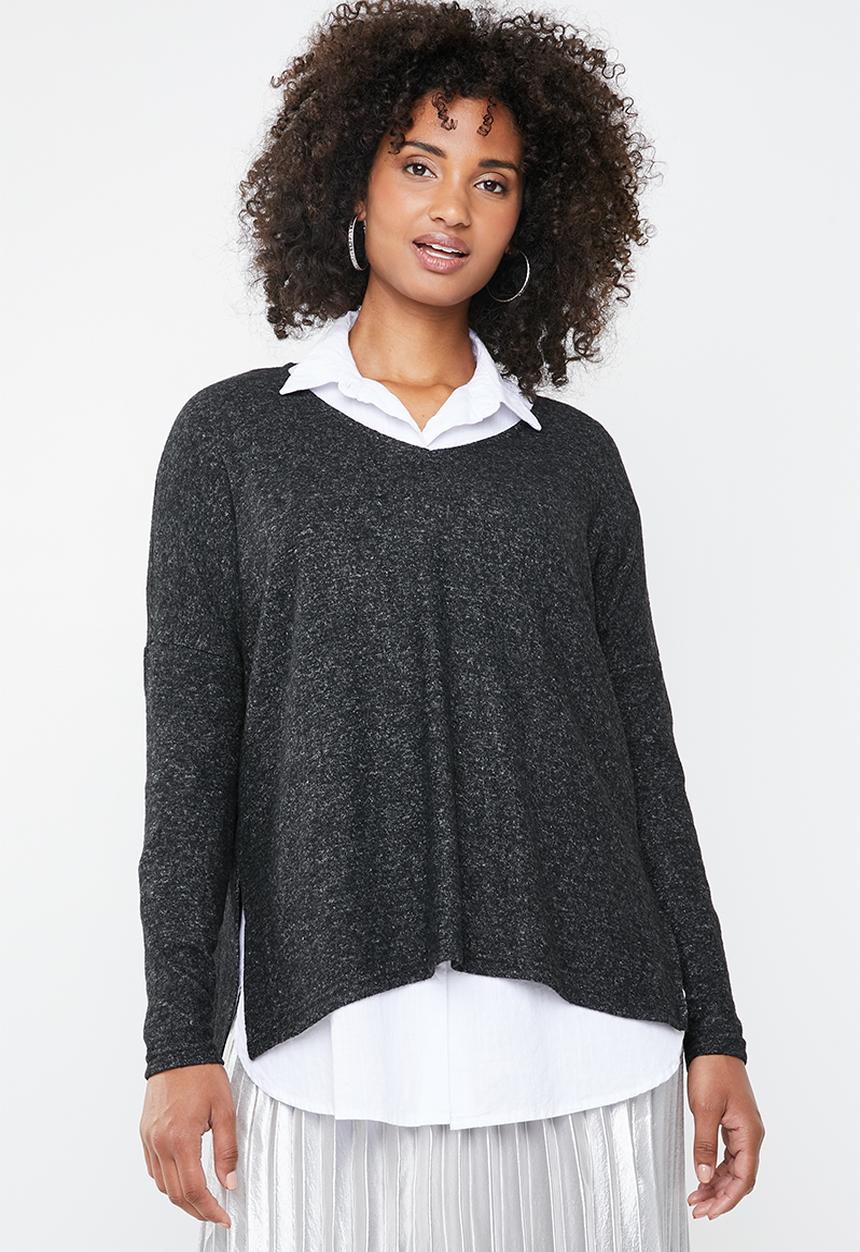 ONLY - Kleo long sleeve v-neck pullover - dark grey