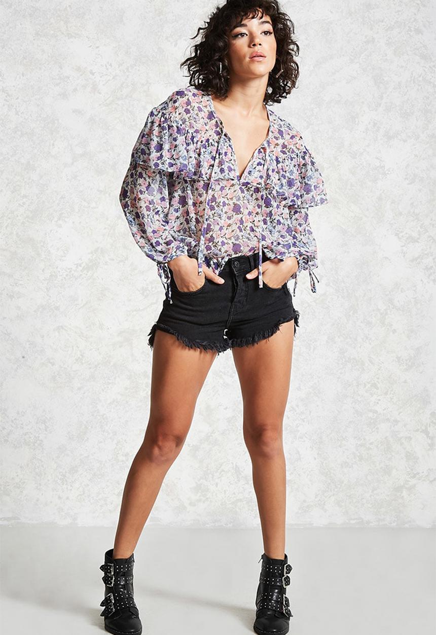 Forever21 - Floral blouse with tie detail - purple