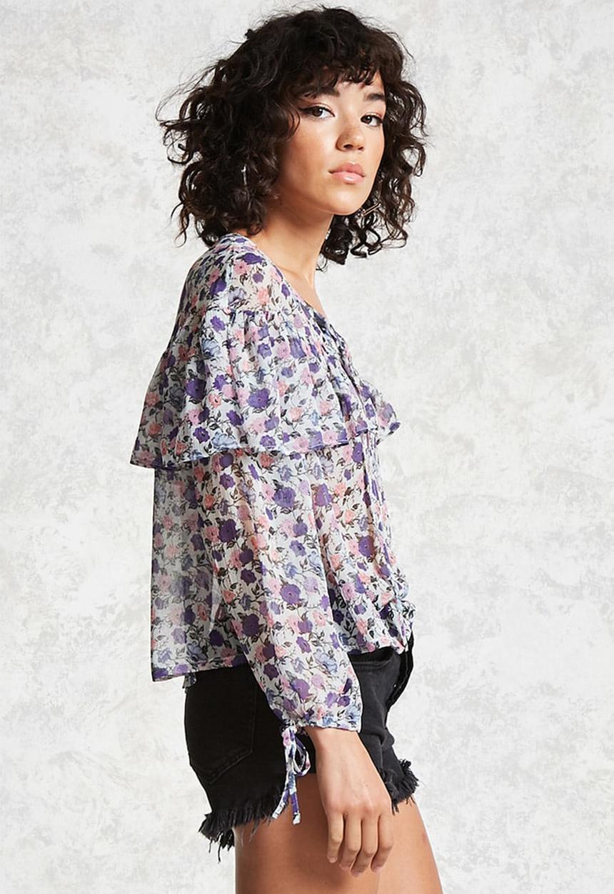 Forever21 - Floral blouse with tie detail - purple