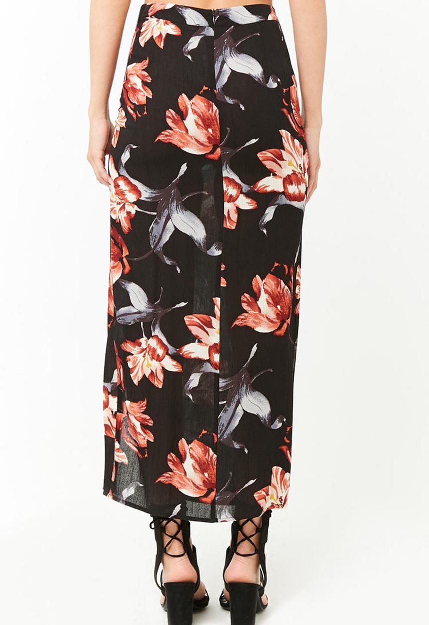 Forever21 - Floral wrap skirt - black