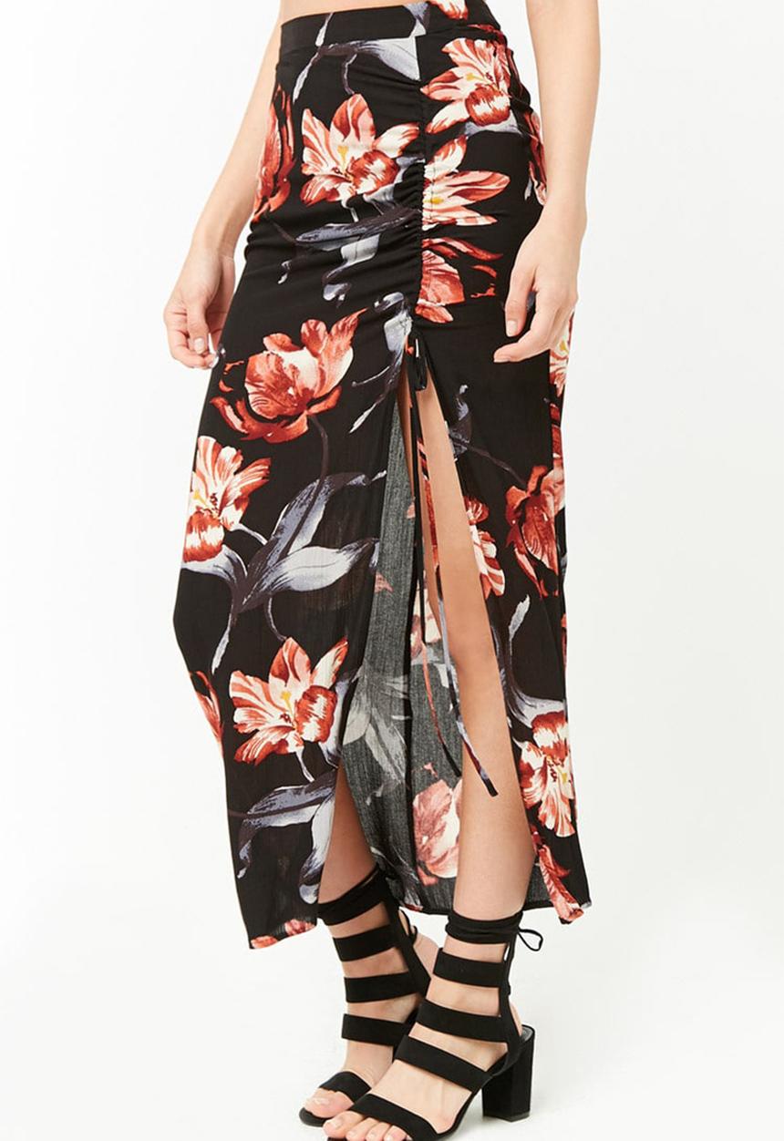Forever21 - Floral wrap skirt - black