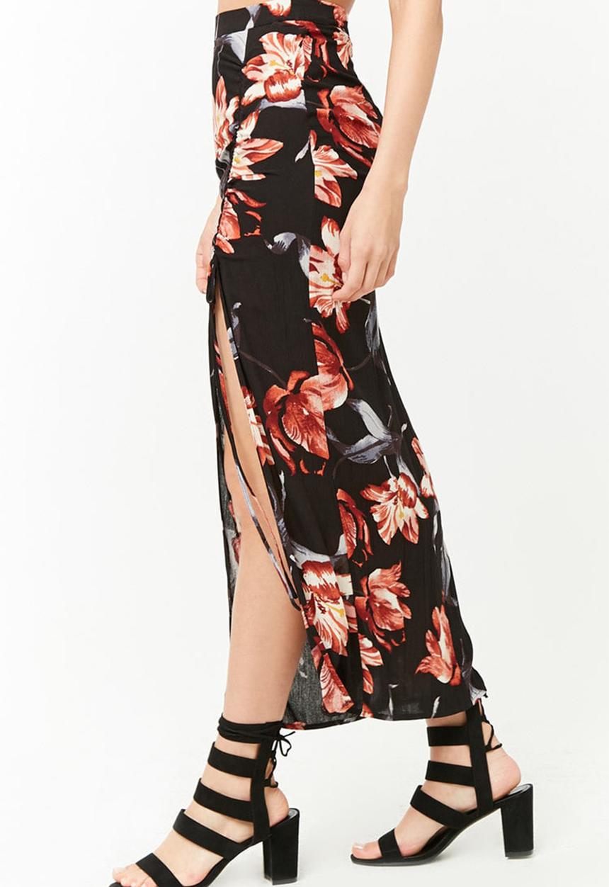 Forever21 - Floral wrap skirt - black