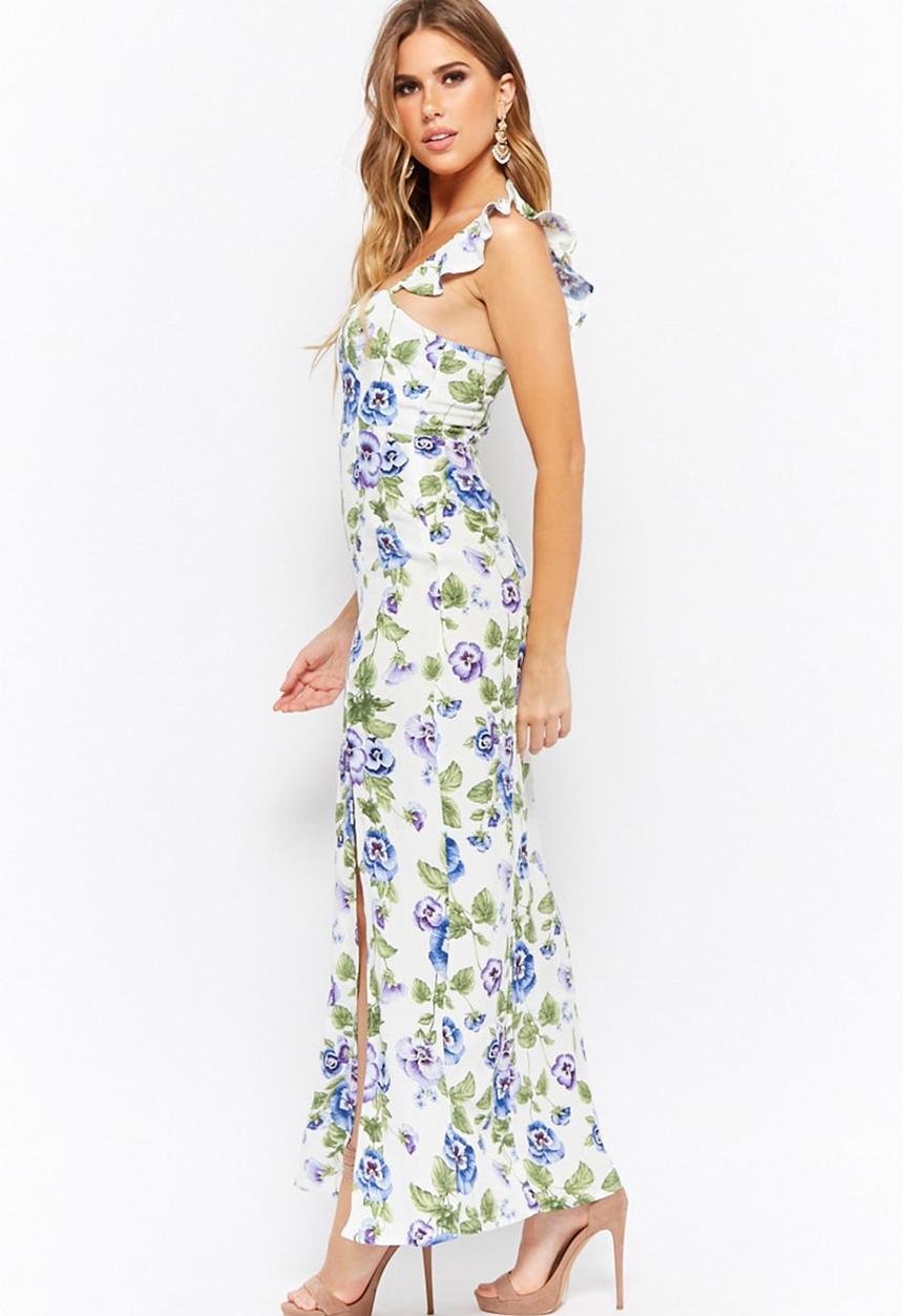 Forever21 - Floral maxi with side slit - white & blue