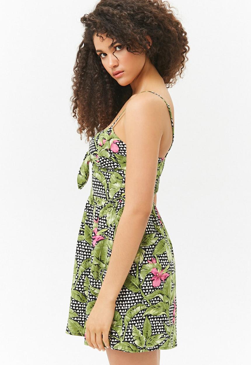 Forever21 - Floral mini babydoll dress - black & green