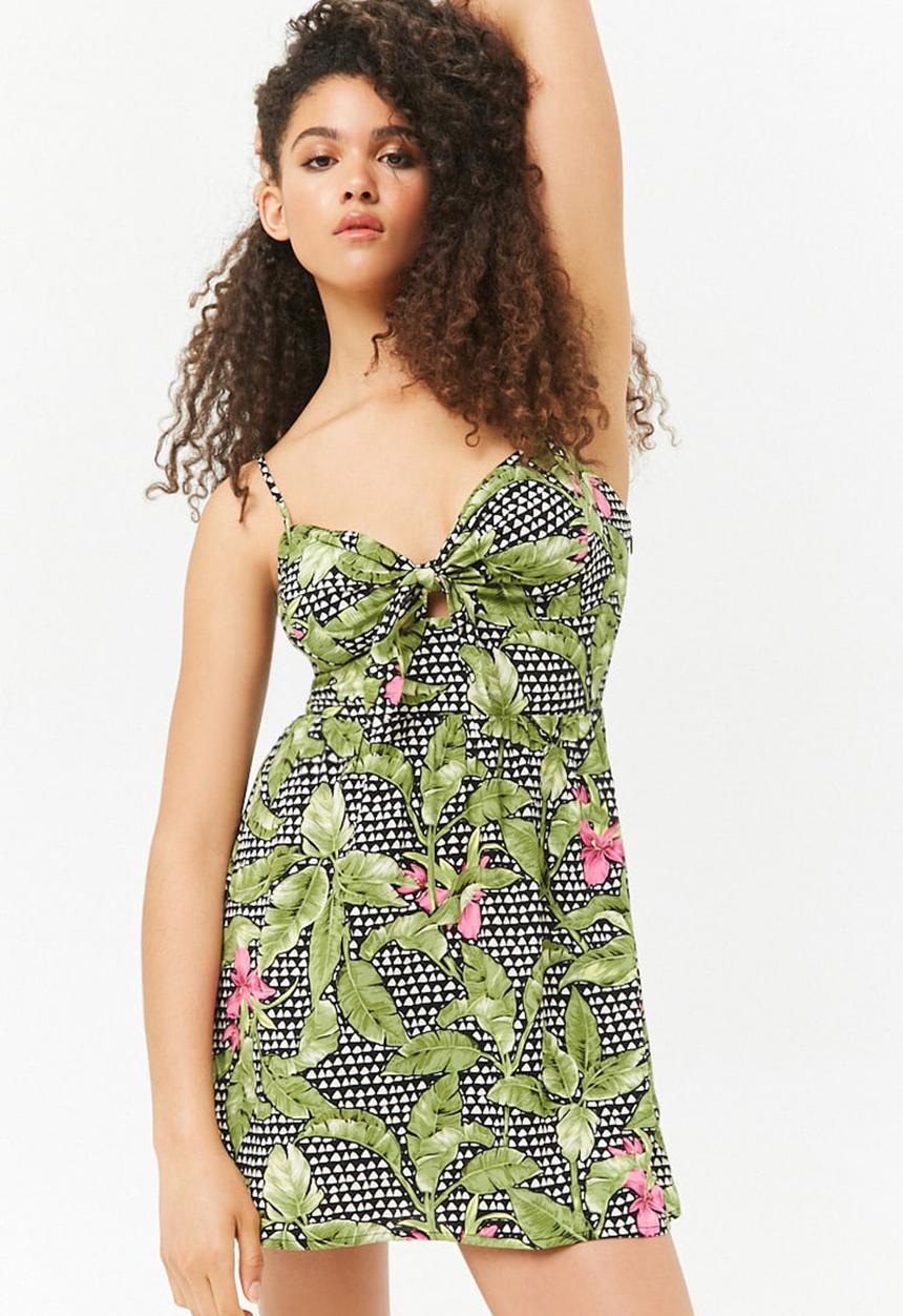 Forever21 - Floral mini babydoll dress - black & green